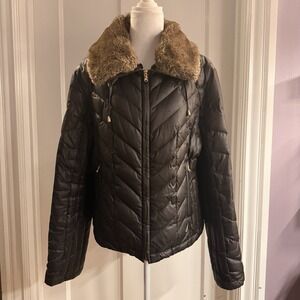 GUESS Vintage Y2K Brown Faux Fur Collar Women's‎ Coat Size L